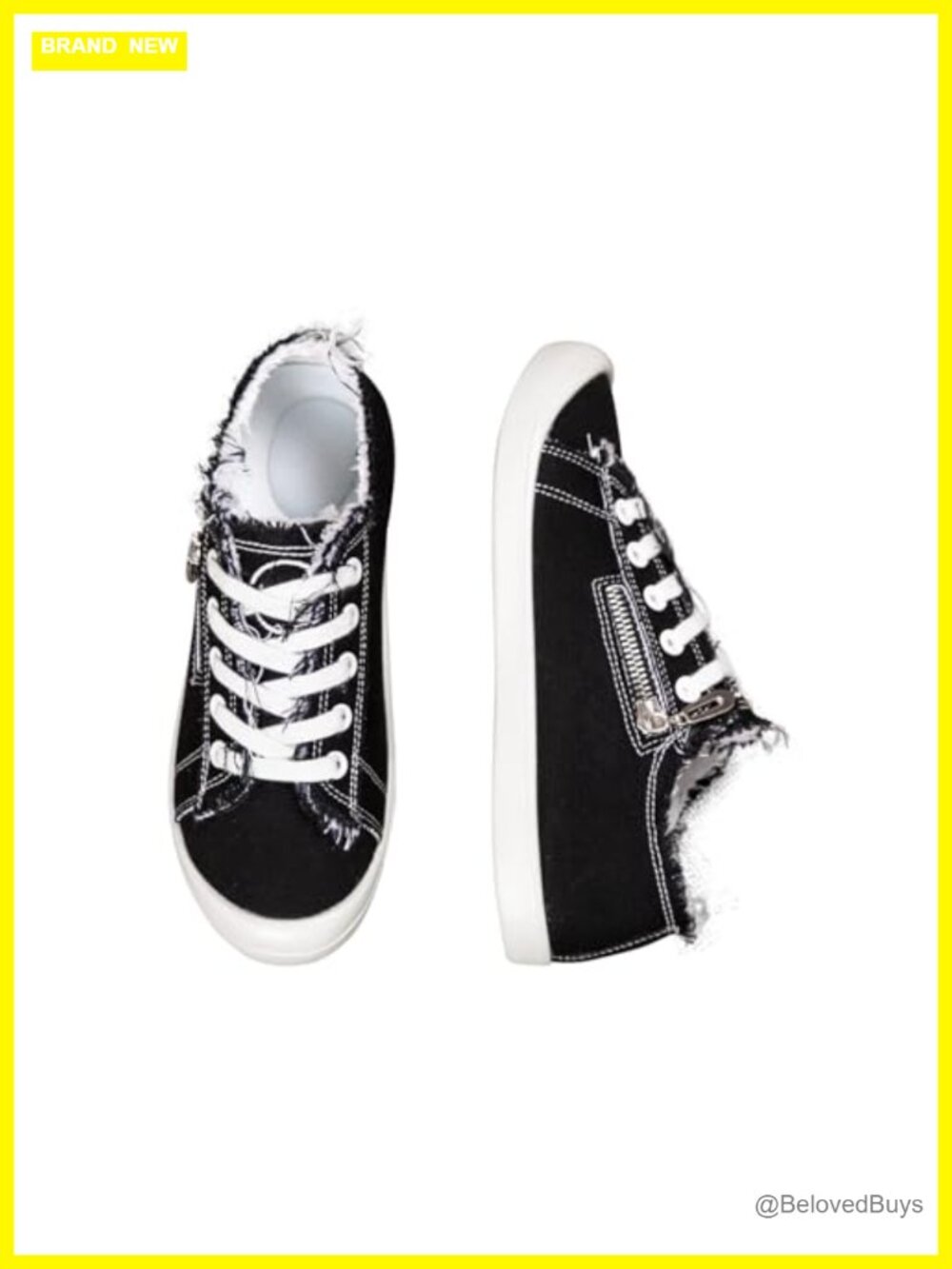 Women's Canvas Sneakers with Arch Support & Side Zipper Detail Distressed Style